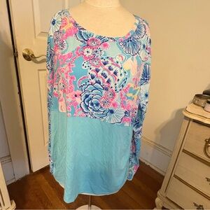 Lilly Pulitzer Aqua Blue & Pink Floral Dress Top